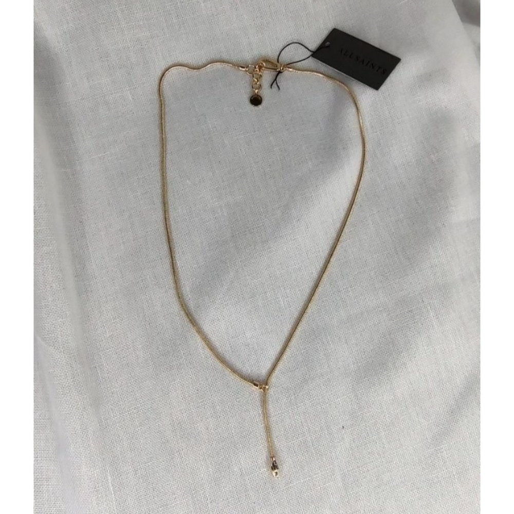 All Saints Necklace Gold Plated Pave Snake Head Lariat Pendant Slide - Picture 11 of 12